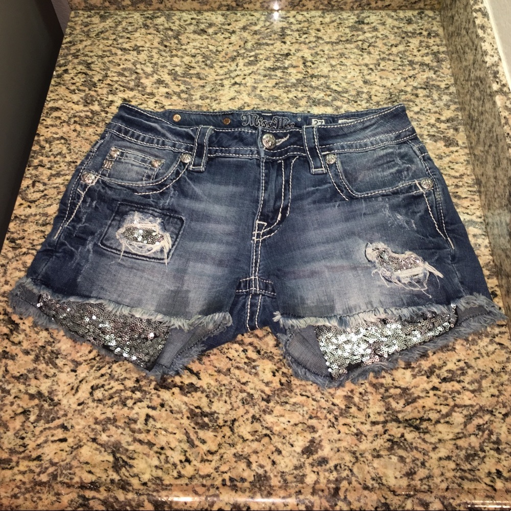 New Miss Me Sequin Destroyed Denim Cutoff Shorts